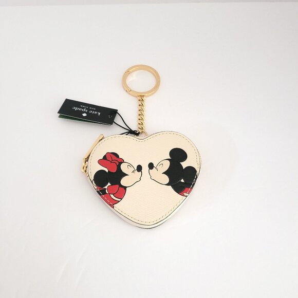 Kate Spade KG657 Disney X Minnie Bag Charm Coin Pouch Key Ring Parchment Multi - Picture 1 of 6